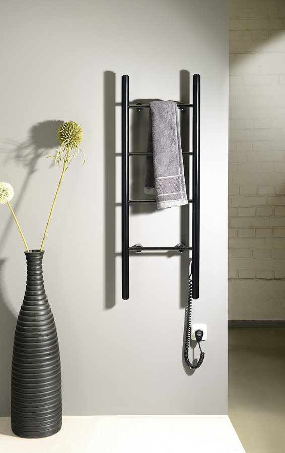 KARBO elektrický sušák ručníků, kulatý, 400x1120mm, 87 W, černá mat KB904