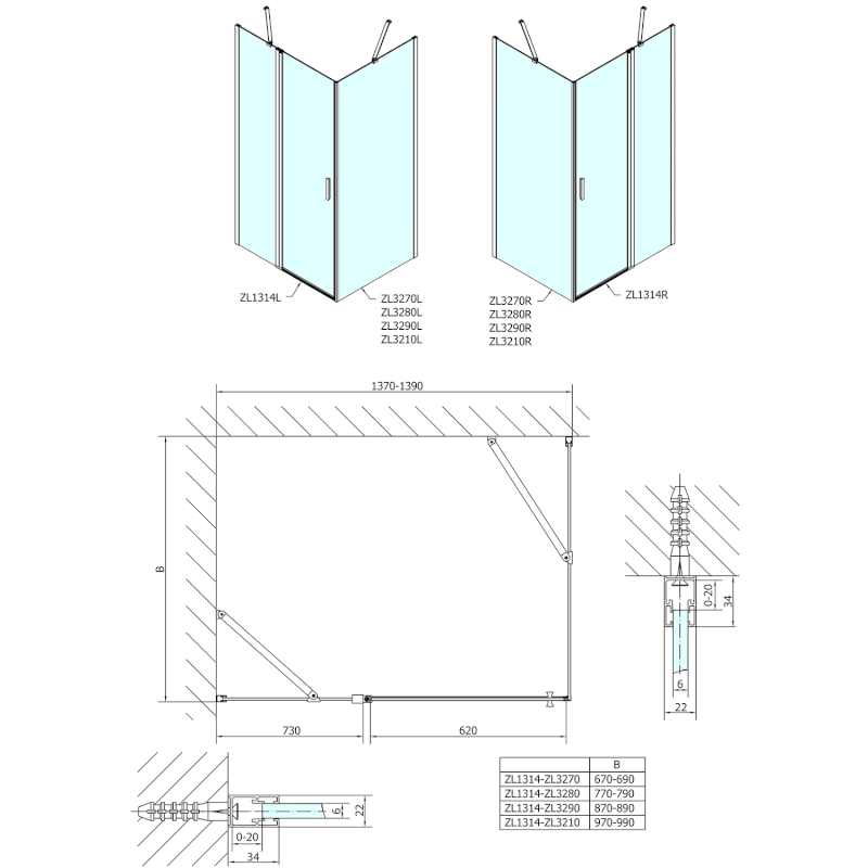 ZOOM sprchové dveře 1400mm, čiré sklo ZL1314