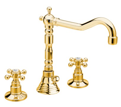 ANTEA tříprvková umyvadlová baterie s retro hubicí, s výpustí, zlato 3225ZL