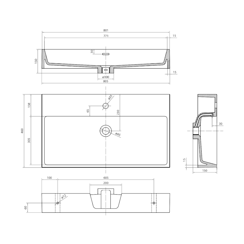 AQUATIC umyvadlo, litý mramor, 80x46cm, bílá AT080