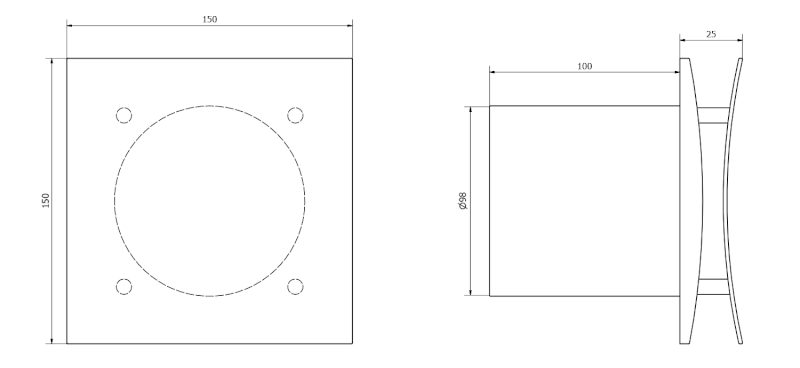 EIRA koupelnový ventilátor axiální, 15W, potrubí 100mm, černá EI101B