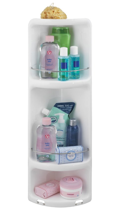 CAESAR třípatrová rohová polička do sprchy 226x710x160 mm, ABS plast, bílá 7081