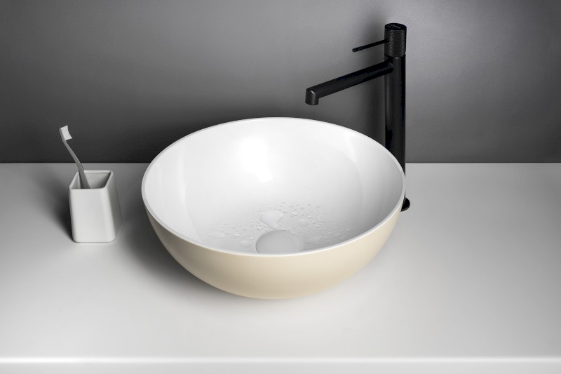 BANERA ROUND umyvadlo na desku, litý mramor, průměr 39cm, bílá/béžová mat 14337.82