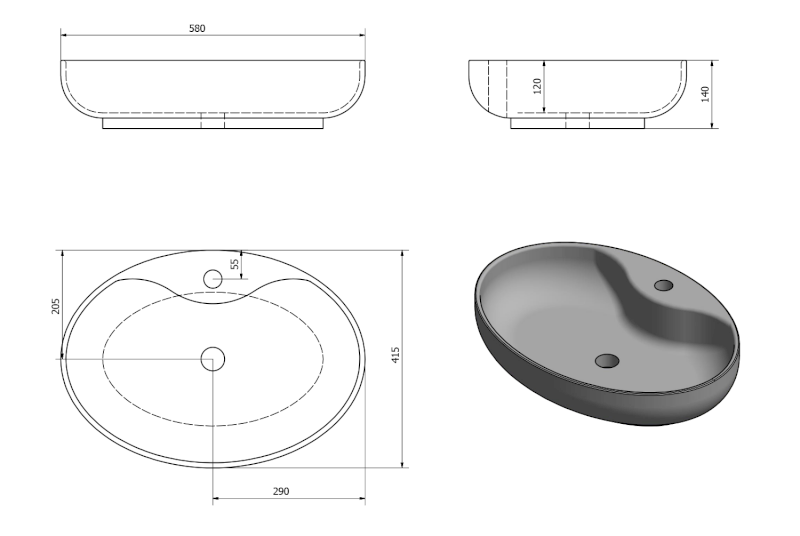 MARIANA keramické umyvadlo na desku, 58x41,5cm, bílá AR483