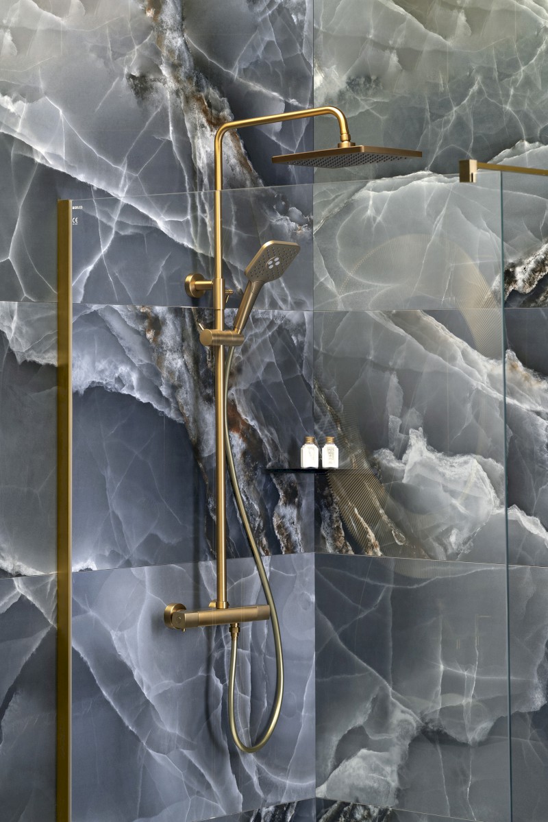 Sprchový sloup s termostatickou baterií, zlato mat SZ139GB