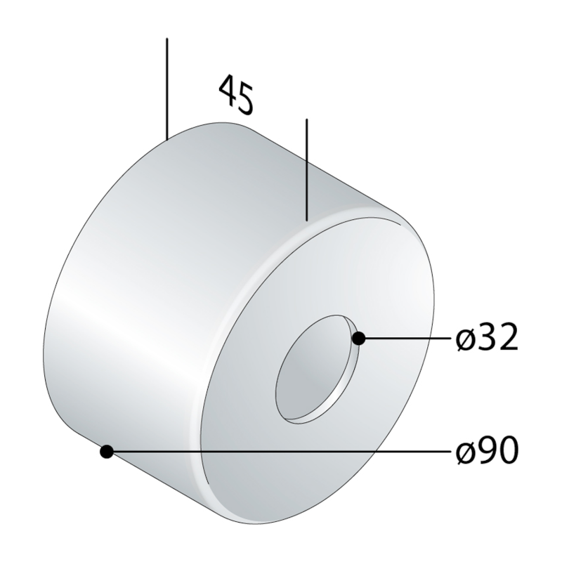 Rozeta 90/32 mm, výška 45 mm, chrom 115.340.5