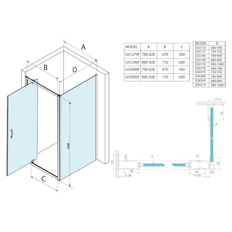 SIGMA SIMPLY sprchové dveře otočné, 800mm, sklo Brick GS3888F