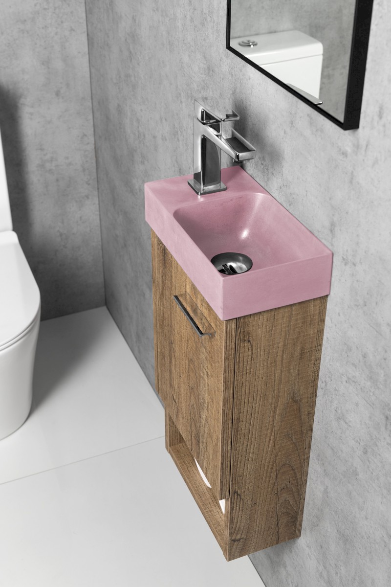 PICCOLINO betonové umývátko 30,8x17cm, baterie vlevo, růžová mat PK30021