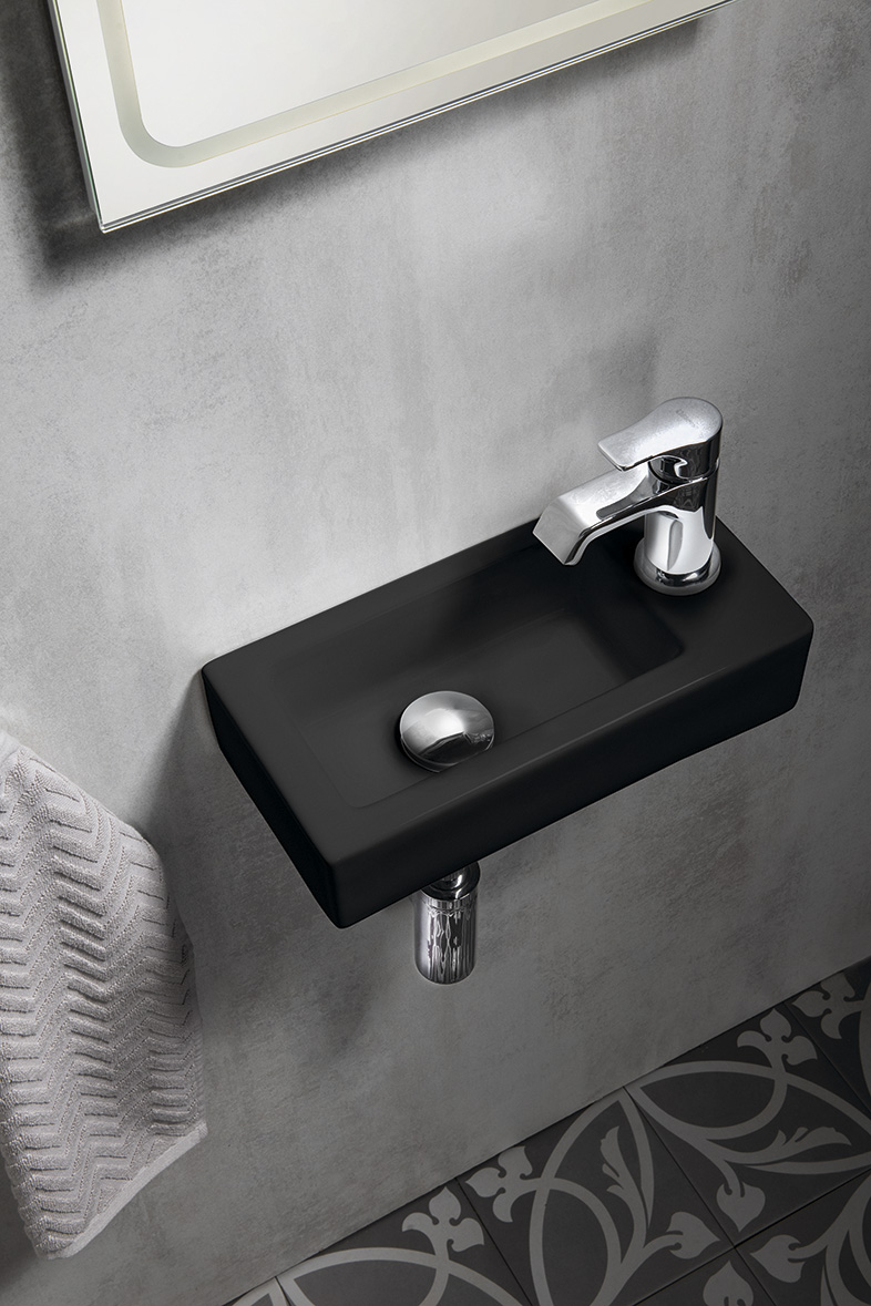 ZOE keramické umývátko 37x18cm, otvor pro baterii vpravo, černá mat AR495B