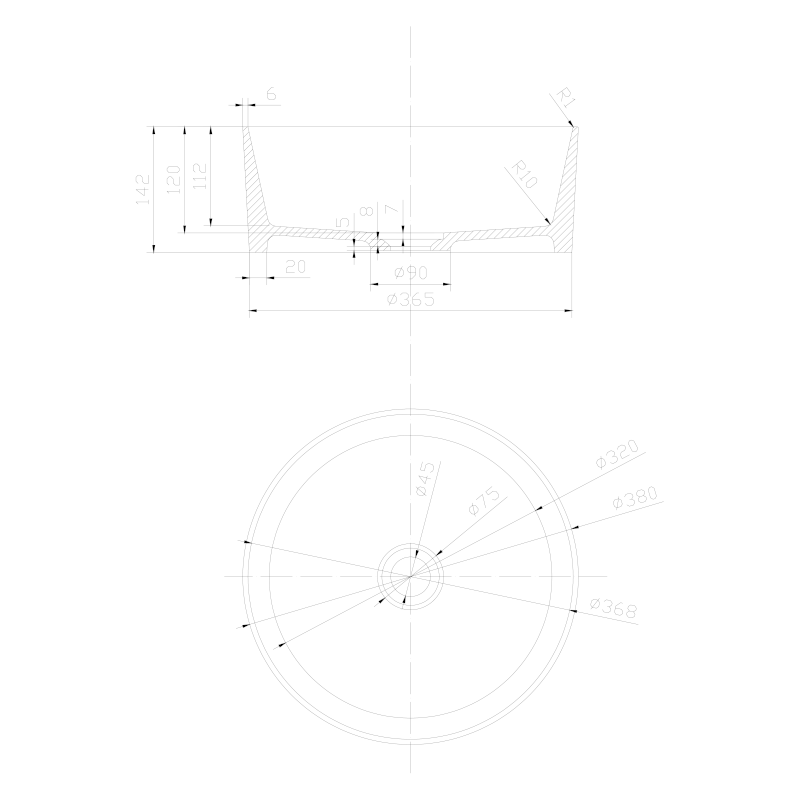 THIN umyvadlo na desku, Rockstone, Ø 38 cm, siena/bílá mat WN548-42