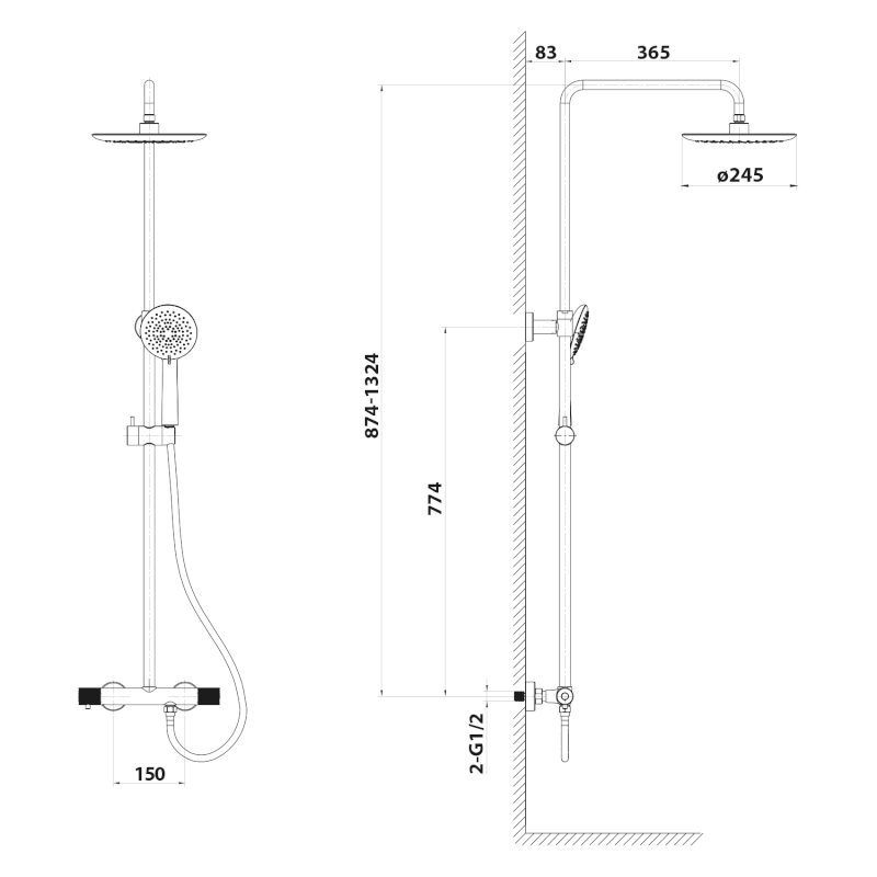SOLARIS sprchový sloup s termostatickou baterií, chrom WD139