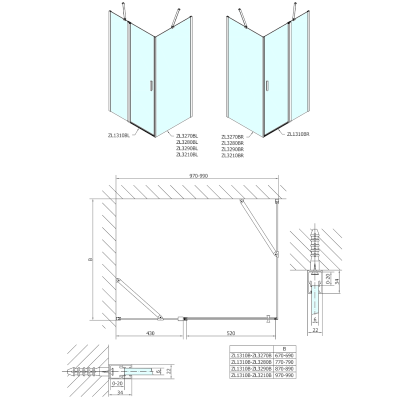 ZOOM BLACK sprchové dveře 1000mm, čiré sklo ZL1310B