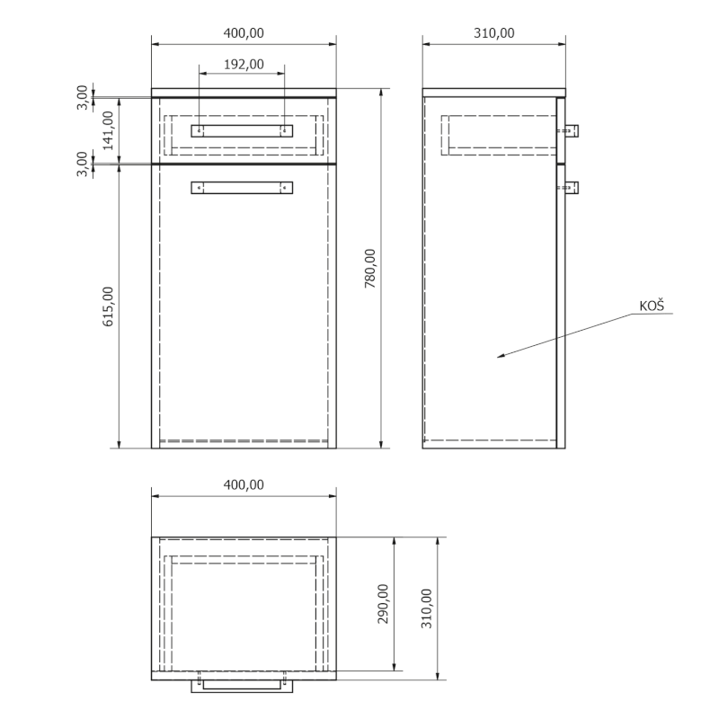 VEGA skříňka spodní s košem 40x78x31cm, bílá VG078