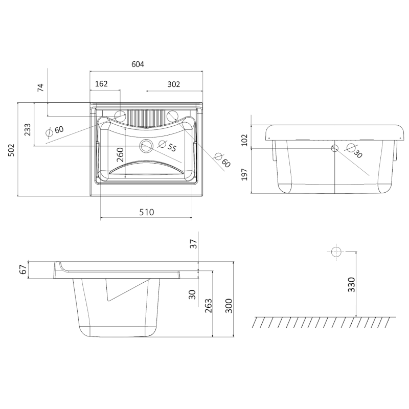 Výlevka na skříňku 60x50cm, plast bílá PI6050