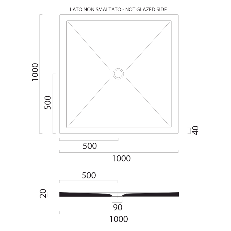 Keramická sprchová vanička, čtverec 100x100x2cm, černá mat 46101026