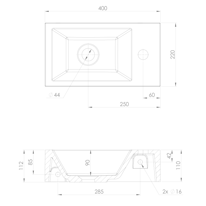 AMAROK umývátko, litý mramor, 40x22cm, baterie vpravo, bílá AR500