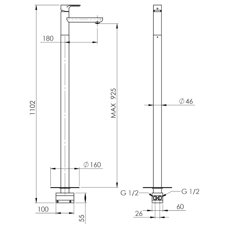 PAX umyvadlová baterie s připojením do podlahy, chrom XA16