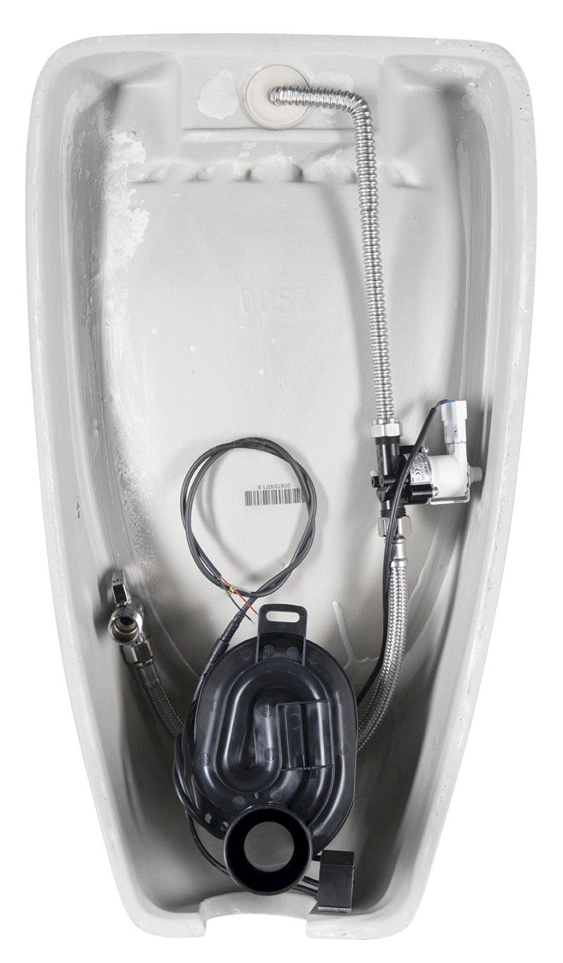 SCHWARN urinál s automatickým splachovačem 6V DC, zadní přívod, zadní odpad 201.722.4