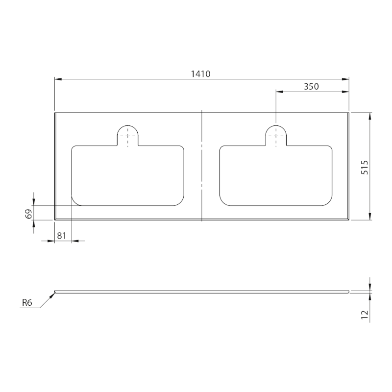 BRAHEA deska rockstone se 2 otvory 141x51,5cm (70+70cm), bílá mat BL141-0101