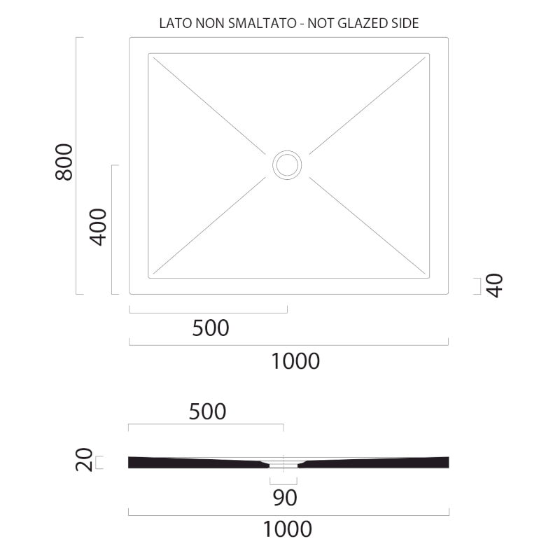 Keramická sprchová vanička, obdélník 100x80x2cm, creta mat 46100808