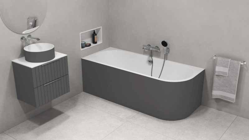 VIVA L MONOLITH asymetrická vana 180x75x60cm, bílá/carina 72099M.41