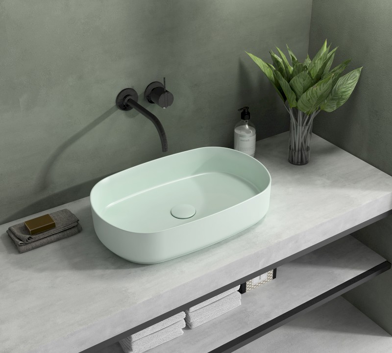 INFINITY OVAL keramické umyvadlo na desku, 55x36cm, zelená mint 10NF65055-2T