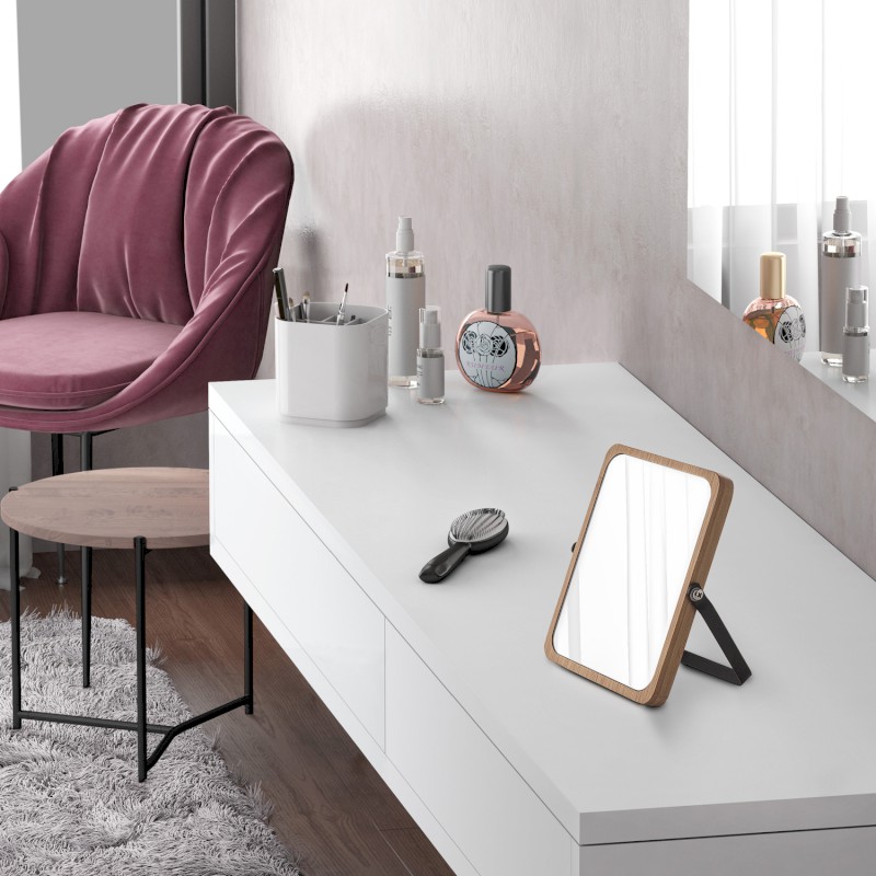 MIDORI kosmetické zrcátko na postavení, 162x185mm, oboustranné, černá/bambus 2106