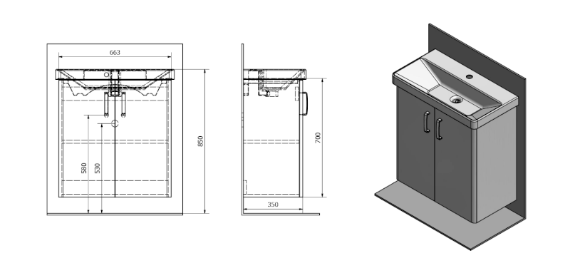 THEIA umyvadlová skříňka 66,3x70x35cm, 2x dvířka, dub alabama TH072-2222