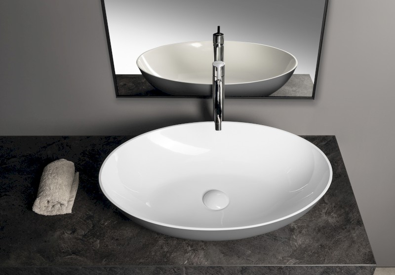 BANERA OVAL umyvadlo na desku, litý mramor, 60x40cm, bílá/šedá mat 14397.32