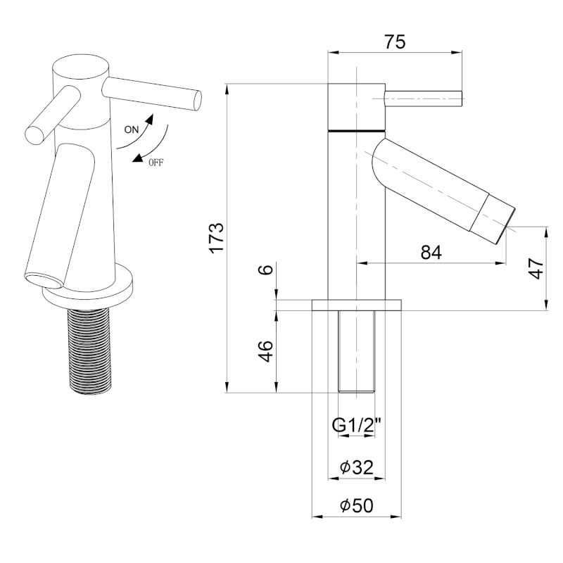 Stojánkový kulový ventil 1/2