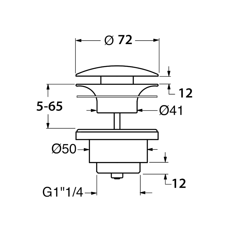 GSI umyvadlová výpust 5/4“, click-clack, keramická zátka, 5-65mm, tortora mat PCS05