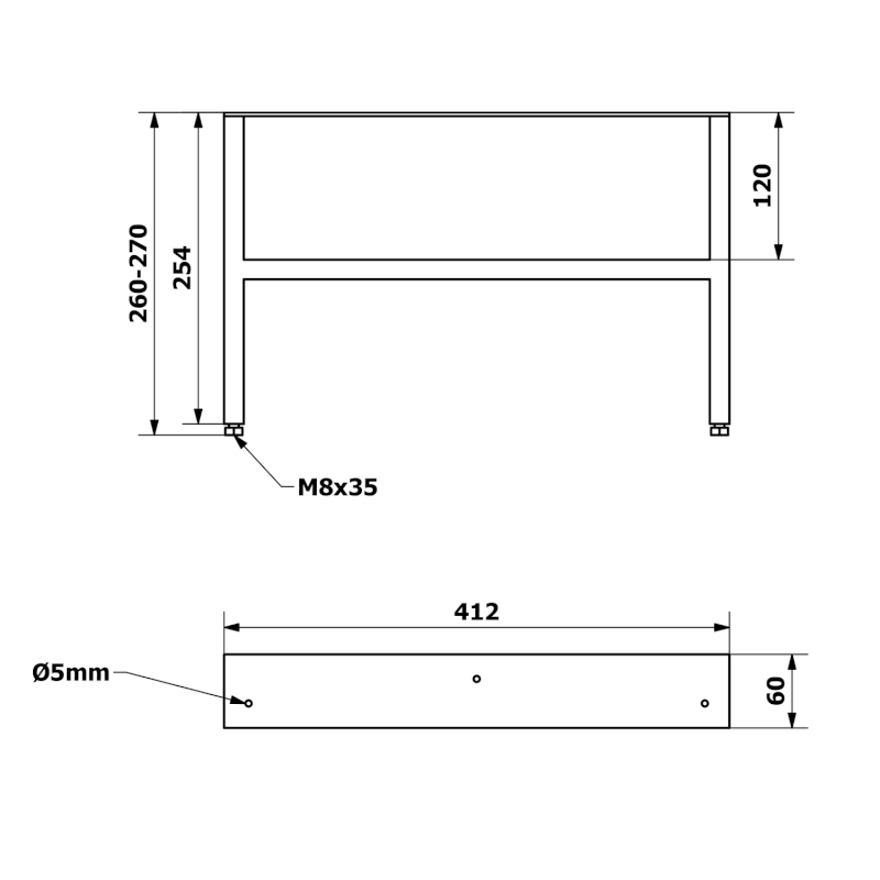 ODETTA podpěrné nohy výška 260-270mm, lakovaná ocel, černá mat, 2ks 30313