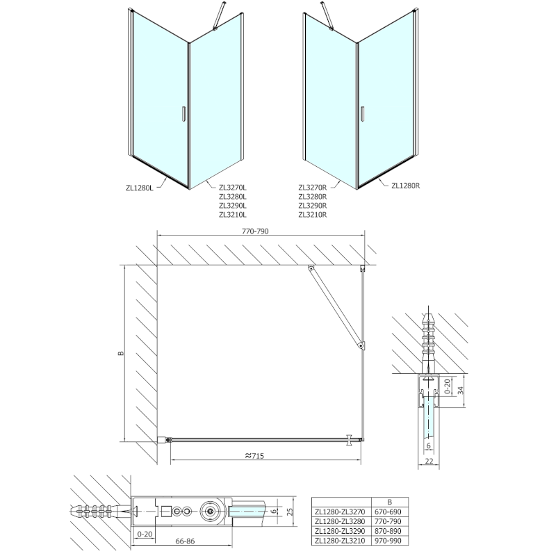 ZOOM sprchové dveře 800mm, čiré sklo ZL1280