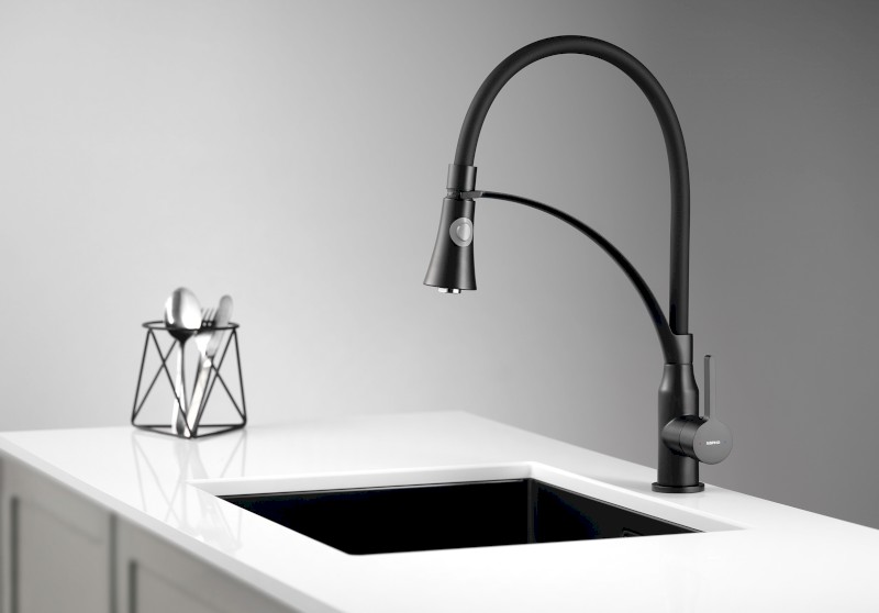 HEBE stojánková dřezová baterie se sprškou, černá mat HT430B