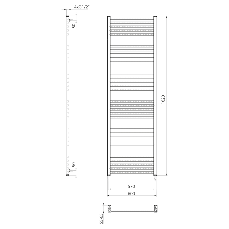 METRO-E elektrické otopné těleso rovné 600x1620 mm, 800 W, bílá ME616