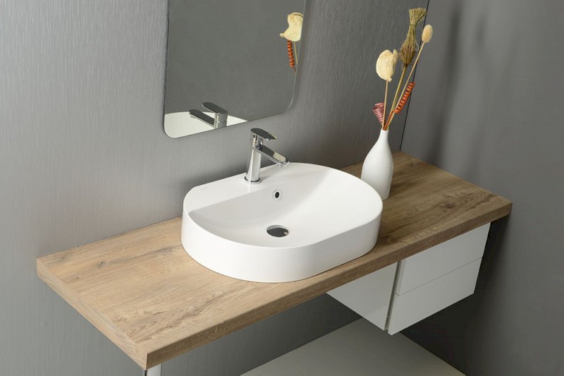 HELEN umyvadlo na desku, litý mramor, 63x43cm, bílá HE063