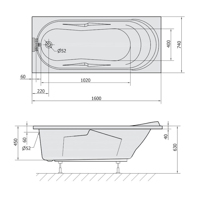 ADRIANA obdélníková vana 160x74x45cm, bílá 43111