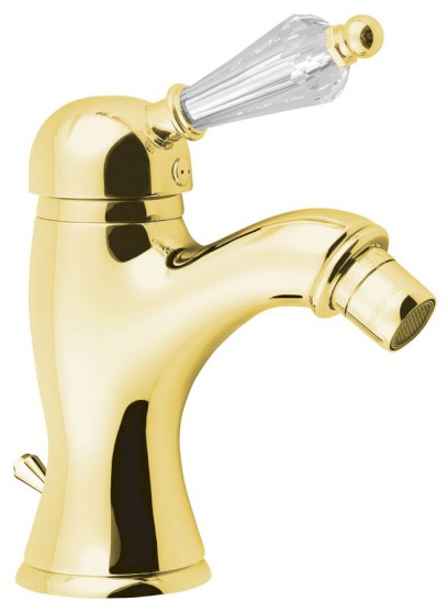 KIRKÉ CRYSTAL stojánková bidetová baterie s výpustí, páčka krystal, zlato KI03KZ