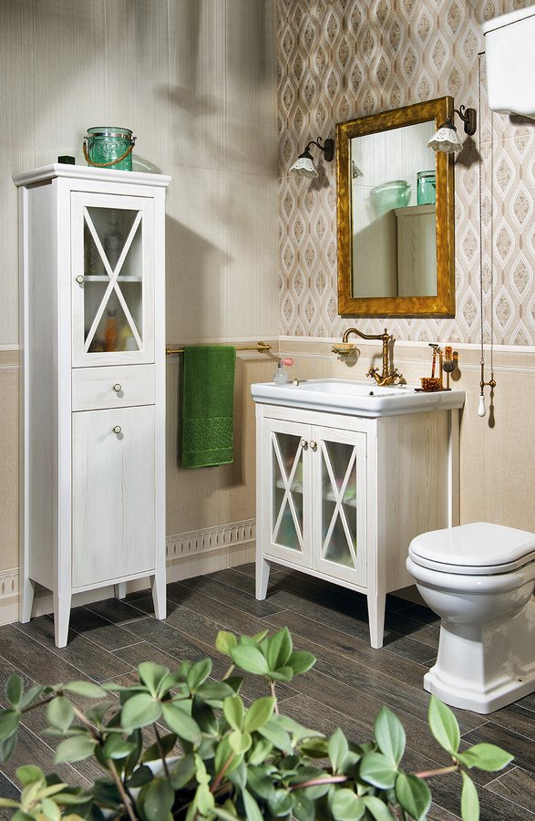 CROSS skříňka vysoká s prádelním košem 49x170x39cm, pravá, starobílá CR215