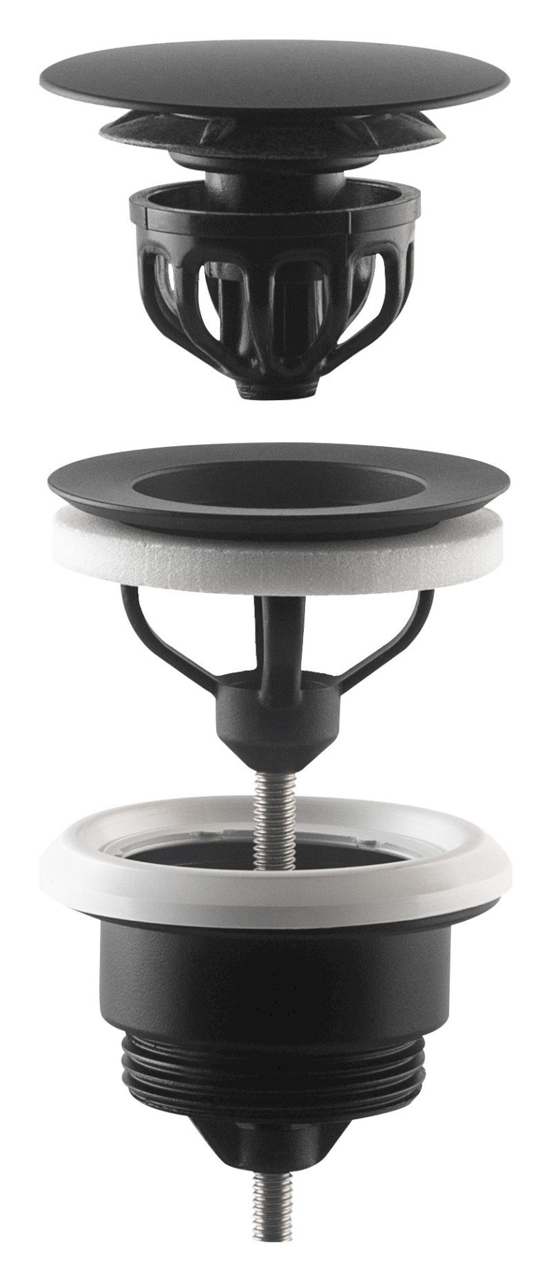 Umyvadlová výpust 5/4“, click-clack, velká zátka, 10-45mm, černá mat 7532.310.5X