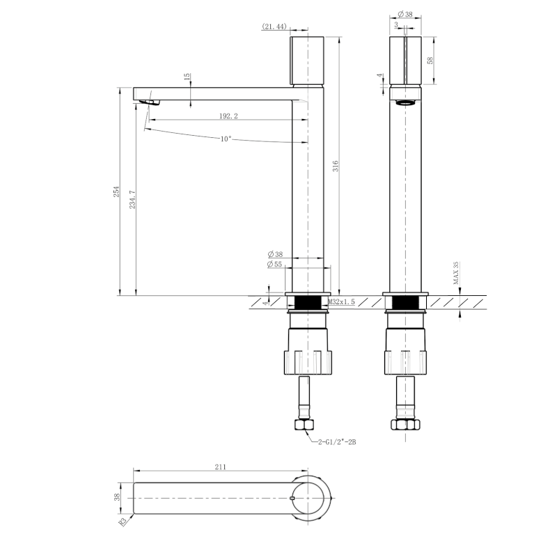 KAISA stojánková umyvadlová baterie vysoká, 235mm, černá/zlato mat ZT092