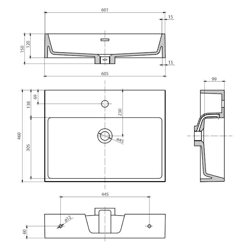 AQUATIC umyvadlo, litý mramor, 60x46cm, bílá AT060