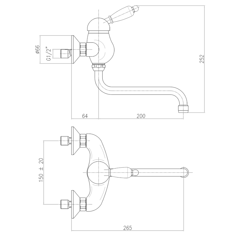 KIRKÉ BLACK nástěnná baterie, černá páčka, zlato KI15NZ