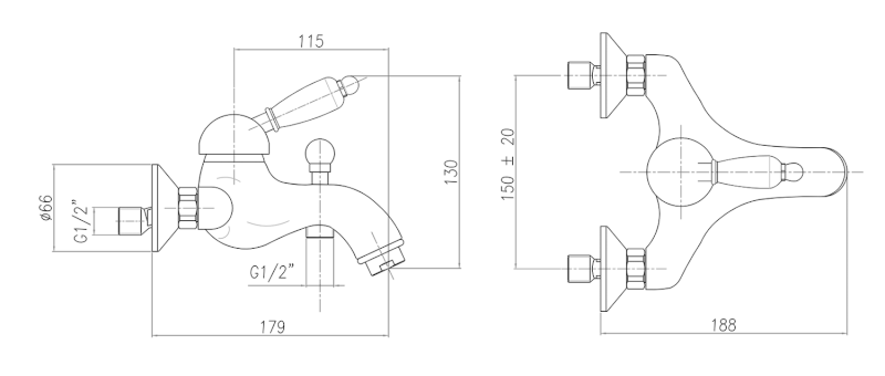 KIRKÉ WHITE nástěnná vanová baterie, bílá páčka, chrom KI10BC