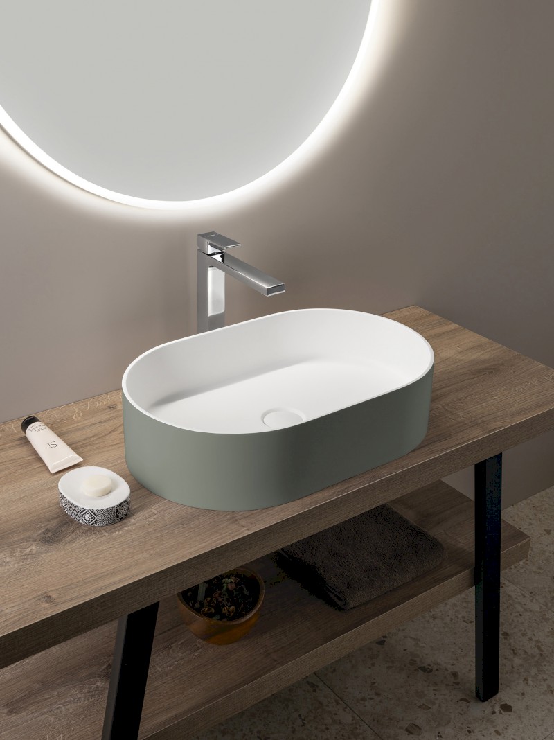 THIN umyvadlo na desku, Rockstone, 55x35cm, verde/bílá mat WN205-44