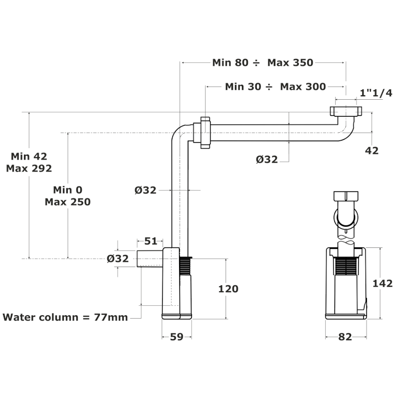 MURALES nábytkový sifon šetřící místo, 5/4