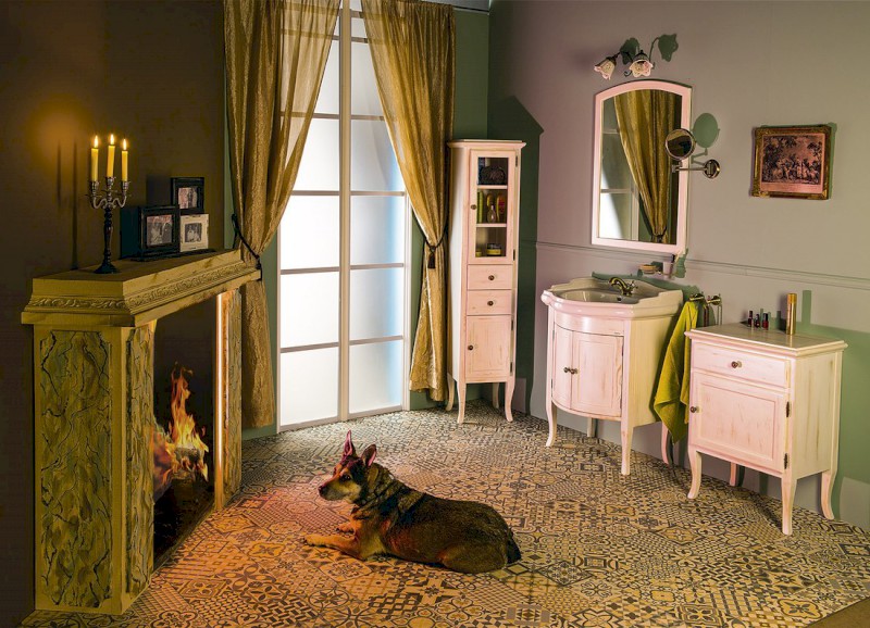 RETRO skříňka vysoká 40x170x36cm, starobílá, pravá 1665