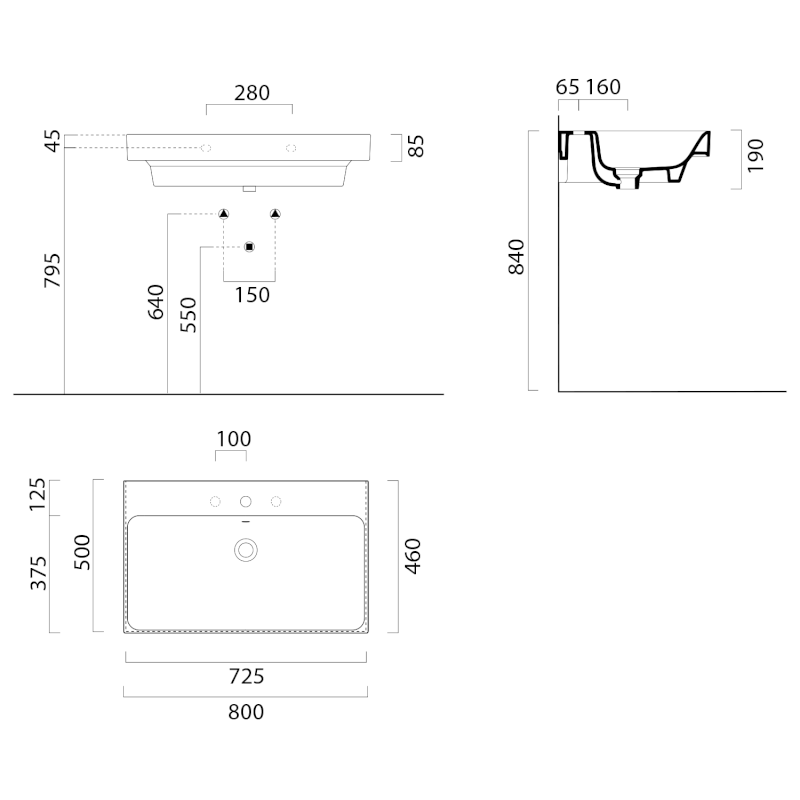 NUBES keramické umyvadlo 80x50cm, bez otvoru, bílá ExtraGlaze 9622011