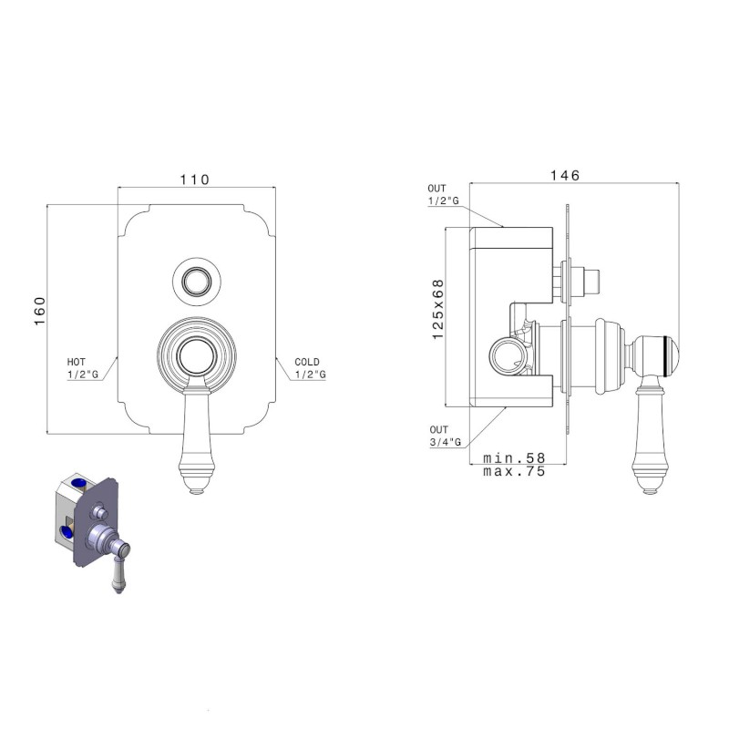 VIENNA podomítková sprchová baterie, 2 výstupy, bronz VO042BR
