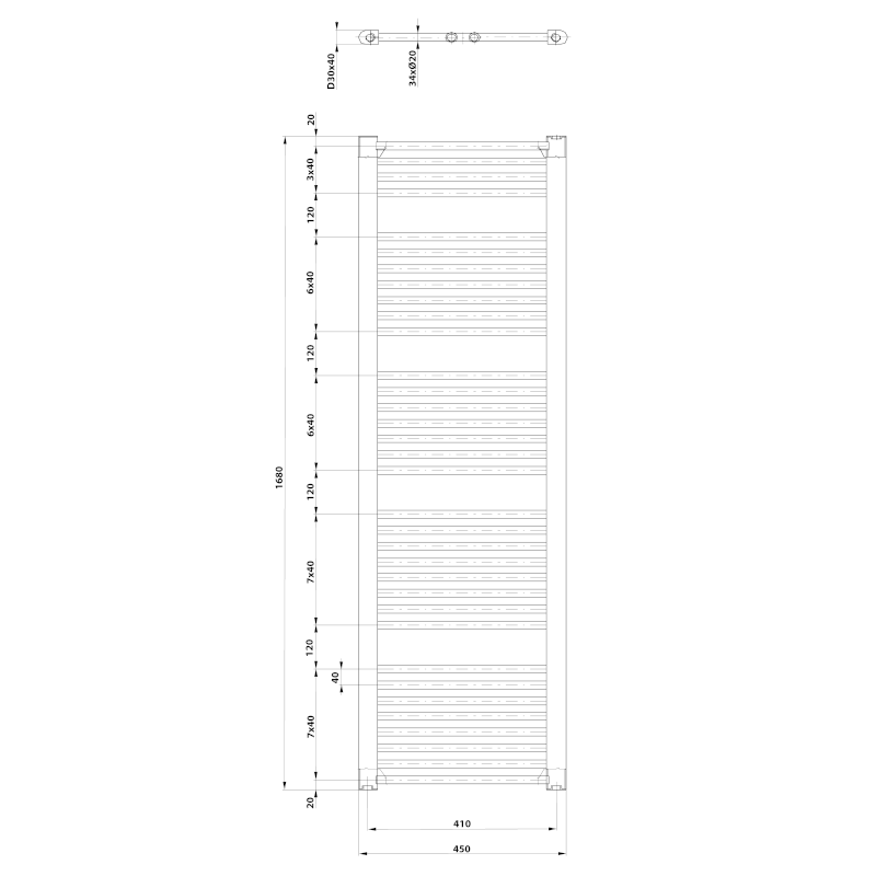DIRECT otopné těleso s bočním připojením 450x1680mm, černá mat ILR64B